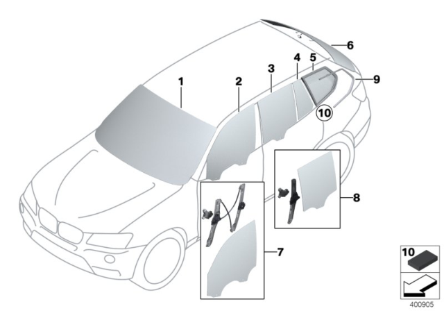 2011 BMW X3 Glazing Diagram