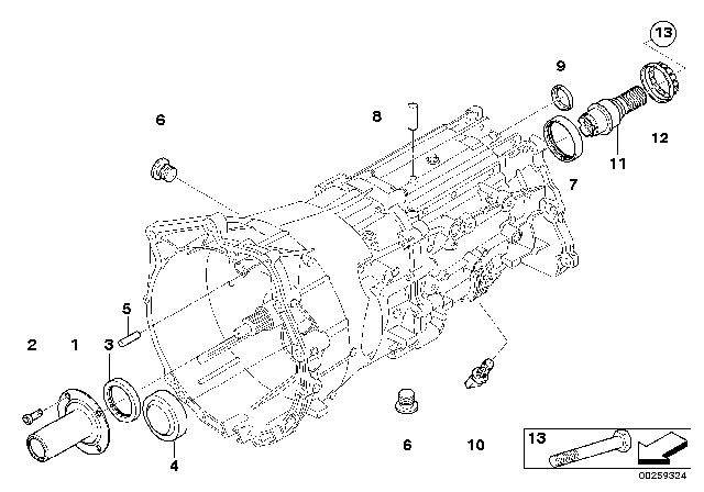 2013 BMW 328i xDrive Gearbox Housing And Mounting Parts (GS6X37BZ) Diagram