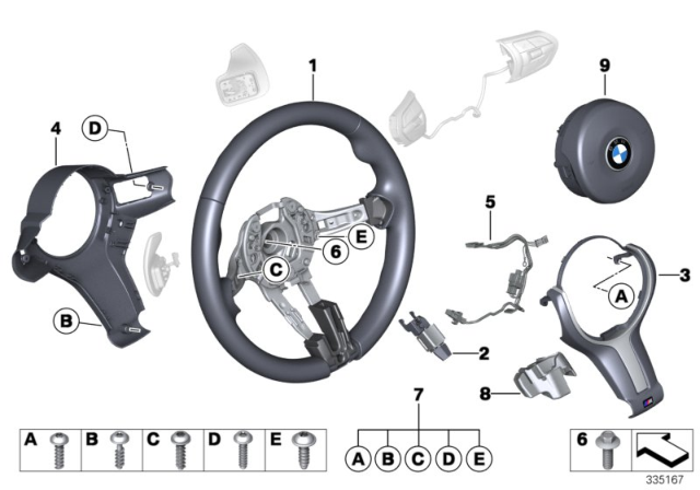 2018 BMW 650i M Sports Steering Wheel, Airbag Diagram