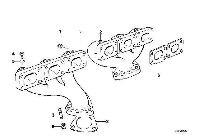 1993 BMW 325i Exhaust Manifold, Front Diagram for 11621716736