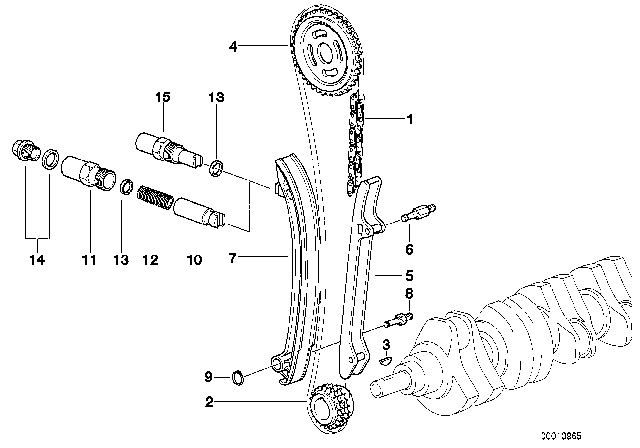 1992 BMW 525i Engine Timing Chain Tensioner Right Diagram for 11311703717