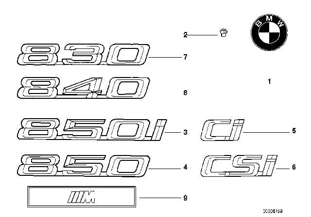 1991 BMW 850i Emblem Adhered Rear Diagram for 51148165174