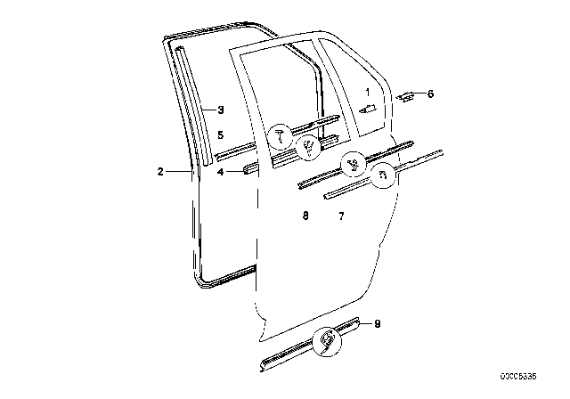 1991 BMW 750iL Door Weather Strip Outer Left Diagram for 51221928691