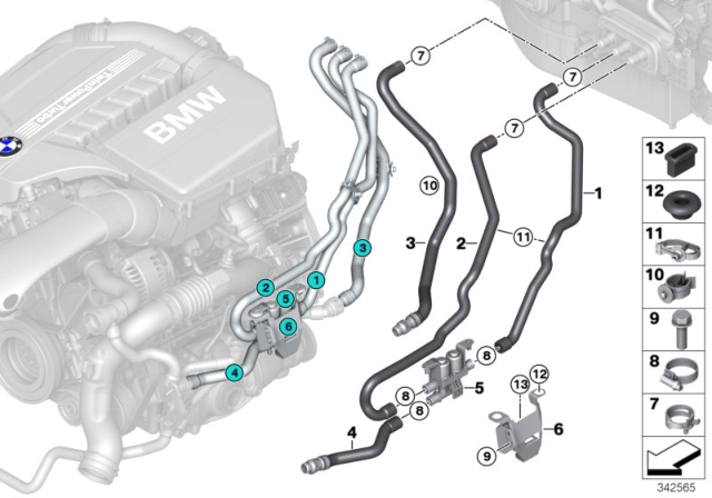 2018 BMW X6 Cooling Water Hoses Diagram