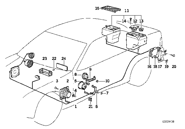 1995 BMW 320i Single Components HIFI System Diagram