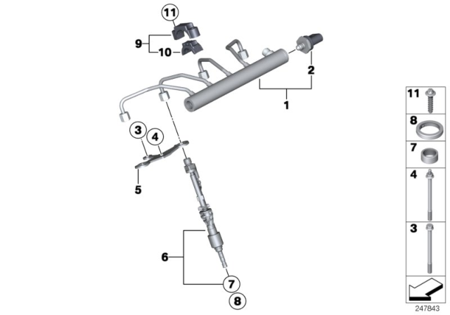 2013 BMW 528i High-Pressure Rail / Injector / Mounting Diagram