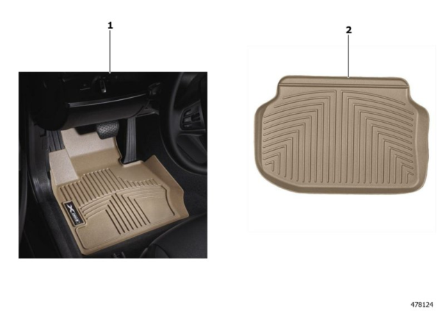 2008 BMW 323i All Weather Floor Liners Diagram