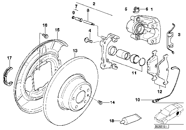 2002 BMW 540i Rear Wheel Brake, Brake Pad Sensor Diagram