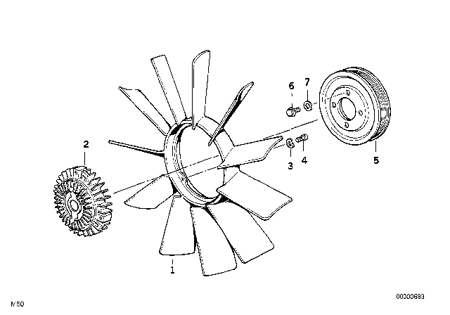 1998 BMW M3 Cooling System - Fan / Fan Coupling Diagram