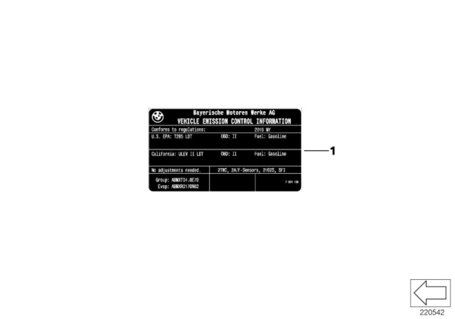 2013 BMW 328i xDrive Label "Exhaust Emission" Diagram for 71227649772