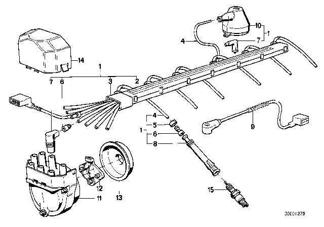 1989 BMW 735i Ignition Wiring / Spark Plug / Distributor Cable Diagram