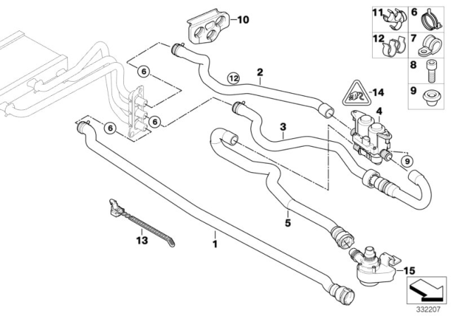 2006 BMW 530i Radiator Coolant Pipe Hose Compatible Diagram for 64216932051