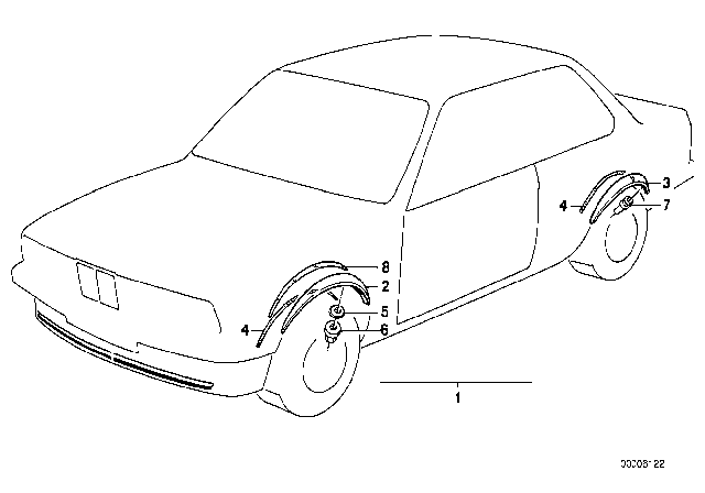 1978 BMW 633CSi Wheel Opening Cover M Technic Diagram