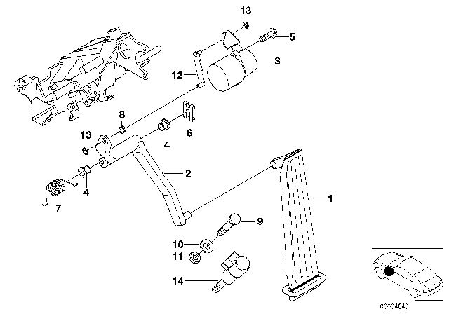 2001 BMW 740i Accelerator Pedal Potentiometer Lever Diagram for 35411164248