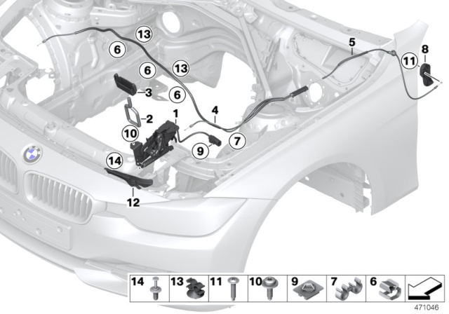 2018 BMW 330e Engine Bonnet, Closing System Diagram