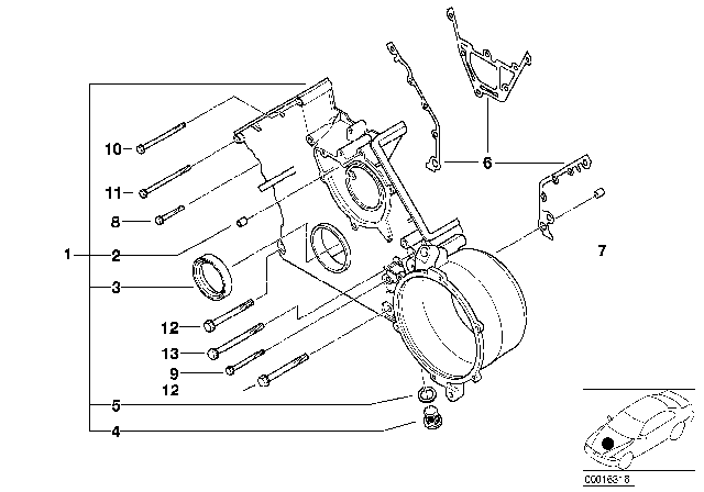 2000 BMW 540i Timing Case Cover, Bottom Diagram for 11141708209