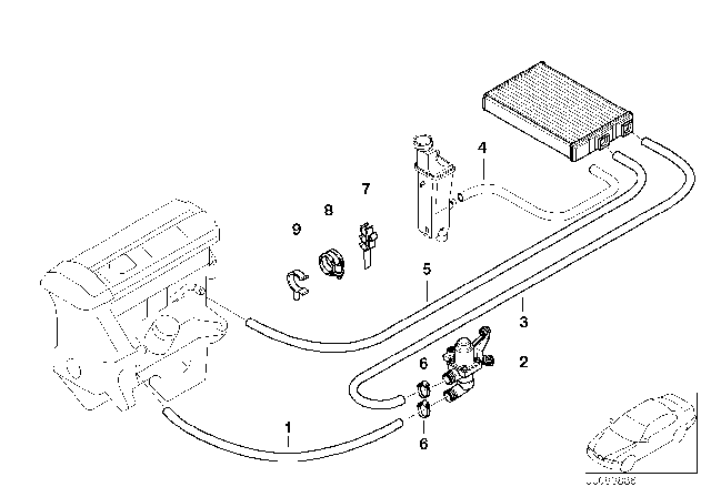 1999 BMW 323i Water Hoses / Water Valve Diagram