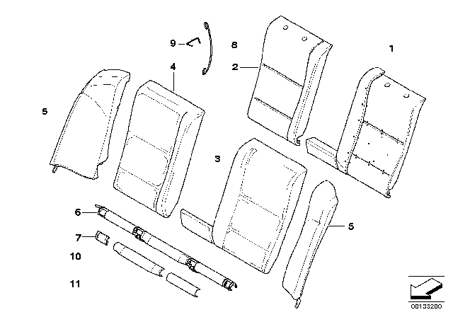 2007 BMW 525xi Cover Backrest, Leather, Right Diagram for 52207076528