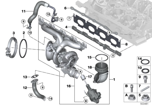 2018 BMW X1 TURBOCHARGER WITH EXHAUST MA Diagram for 11657641800