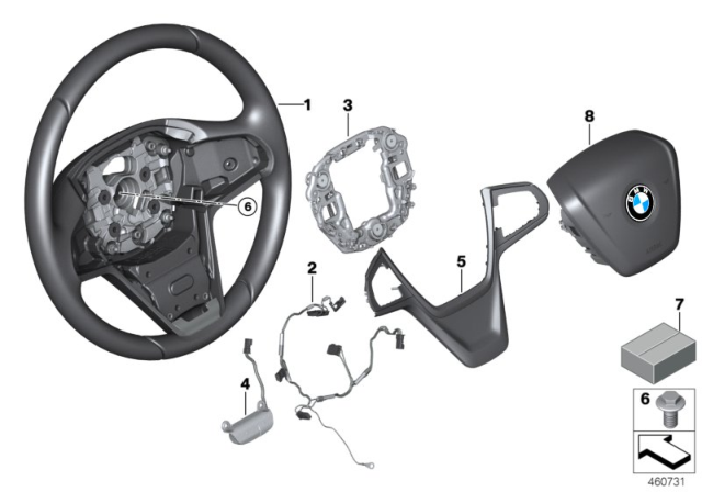2020 BMW 740i xDrive Steering Wheel, Leather Diagram