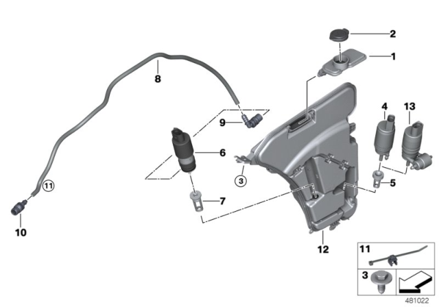 2017 BMW 540i Reservoir, Windscreen / Headlight Washer System Diagram