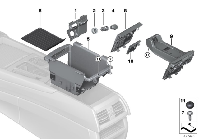 2015 BMW X6 Storage Compartment, Centre Console Diagram