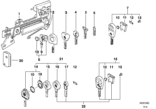 1994 BMW 540i Set Of Keys With Ews Control Unit Diagram for 51219068729