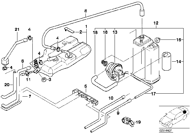 1997 BMW 740i Expansion Tank / Activated Carbon Container Diagram 2