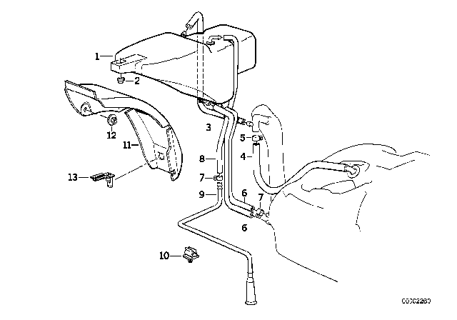 1993 BMW 535i Expansion Tank / Tubing Diagram