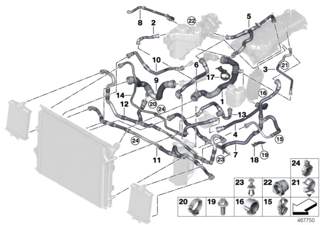 2019 BMW M240i xDrive Cooling System Coolant Hoses Diagram