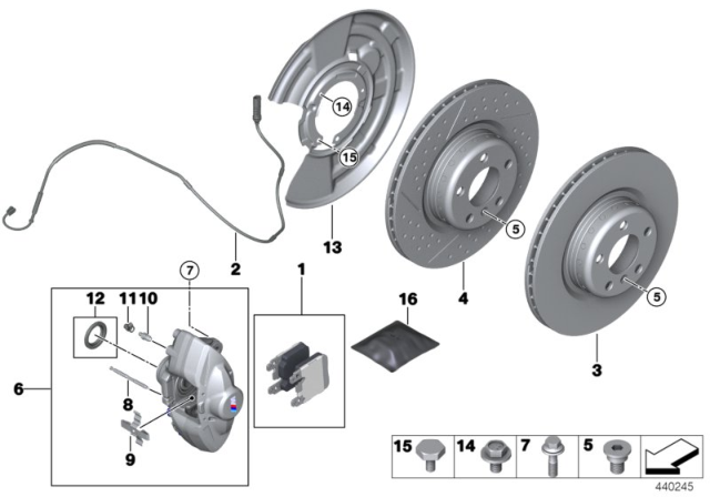 2018 BMW 330i Rear Wheel Brake, Brake Pad Sensor Diagram 1