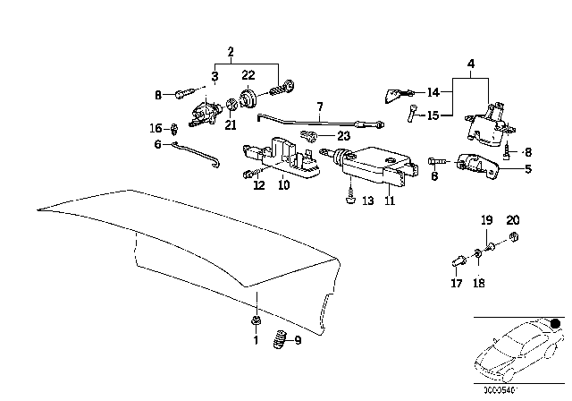 1994 BMW 540i Trunk Lid / Closing System Diagram