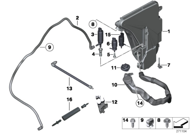 2013 BMW 535i Reservoir, Windscreen / Headlight Washer System Diagram