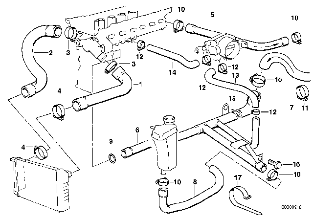 1996 BMW 328i Cooling System - Water Hoses Diagram