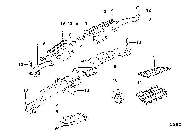 1997 BMW 740i Cold Air Duct, Left Diagram for 64228150427