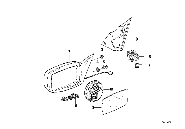 1988 BMW 735i Electric.Exterior Heatable Mirror Right Diagram for 51161964632
