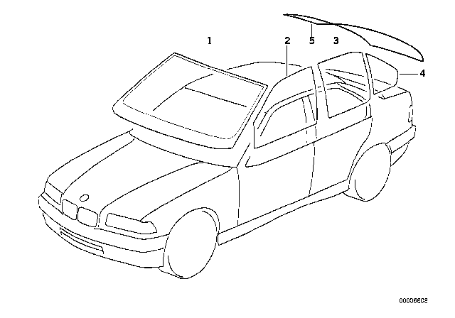 1998 BMW M3 Glazing Diagram