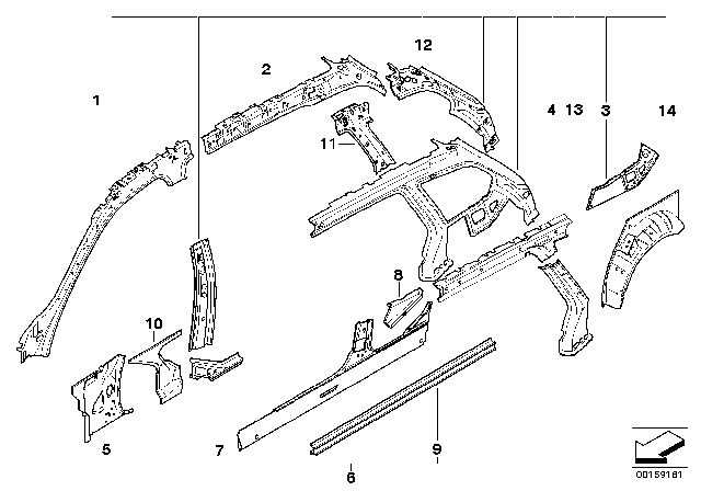 2008 BMW 328xi Single Components For Body-Side Frame Diagram