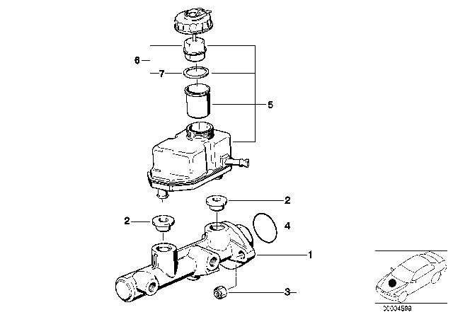 1997 BMW 750iL Brake Master Cylinder / Expansion Tank Diagram