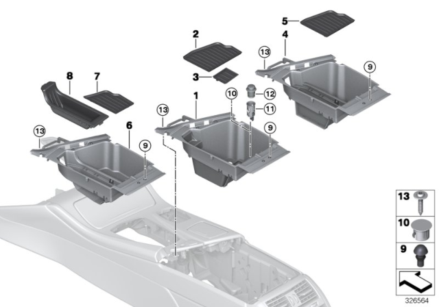 2016 BMW 550i Storage Compartment, Centre Console Diagram