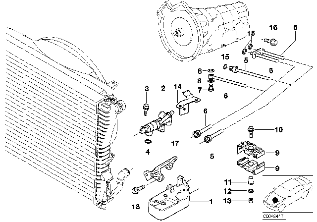 1999 BMW 750iL Oil Cooler / Oil Cooling Pipe Diagram