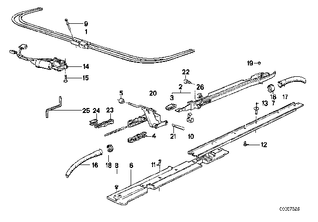 1993 BMW 525i Slide Rail Right Diagram for 54121938386