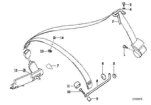 1997 BMW 318i Front Safety Belt Mounting Parts Diagram