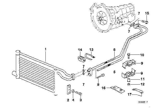 1998 BMW 740i Oil Cooling Pipe Outlet Diagram for 17221745737
