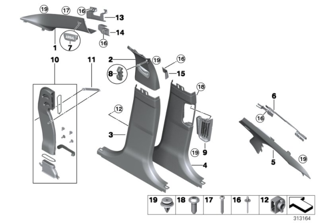 2015 BMW 528i Trim Panel Diagram