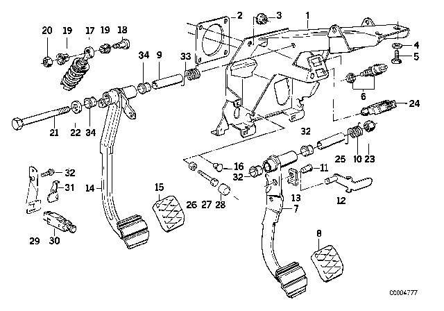 1990 BMW 735i Supporting Bracket, Foot Controls Diagram for 35111159647