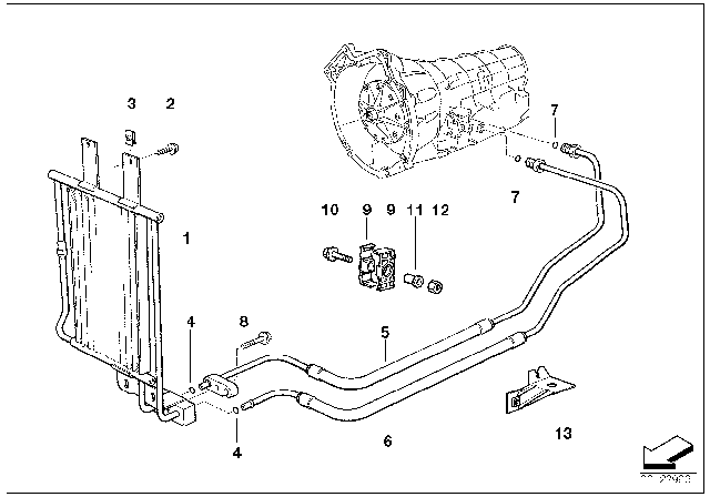 1997 BMW 318i Oil Cooling Pipe Outlet Diagram for 17221439748