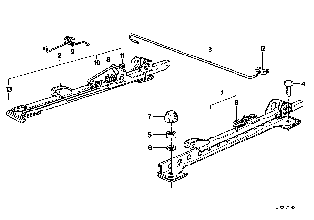 1978 BMW 733i Seat Rail Inner Left Diagram for 52101926813