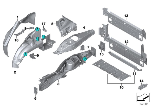 2011 BMW X5 M Rear Wheelhouse / Floor Parts Diagram