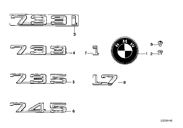 1980 BMW 733i Trunk Lid Emblem Diagram for 51141872328